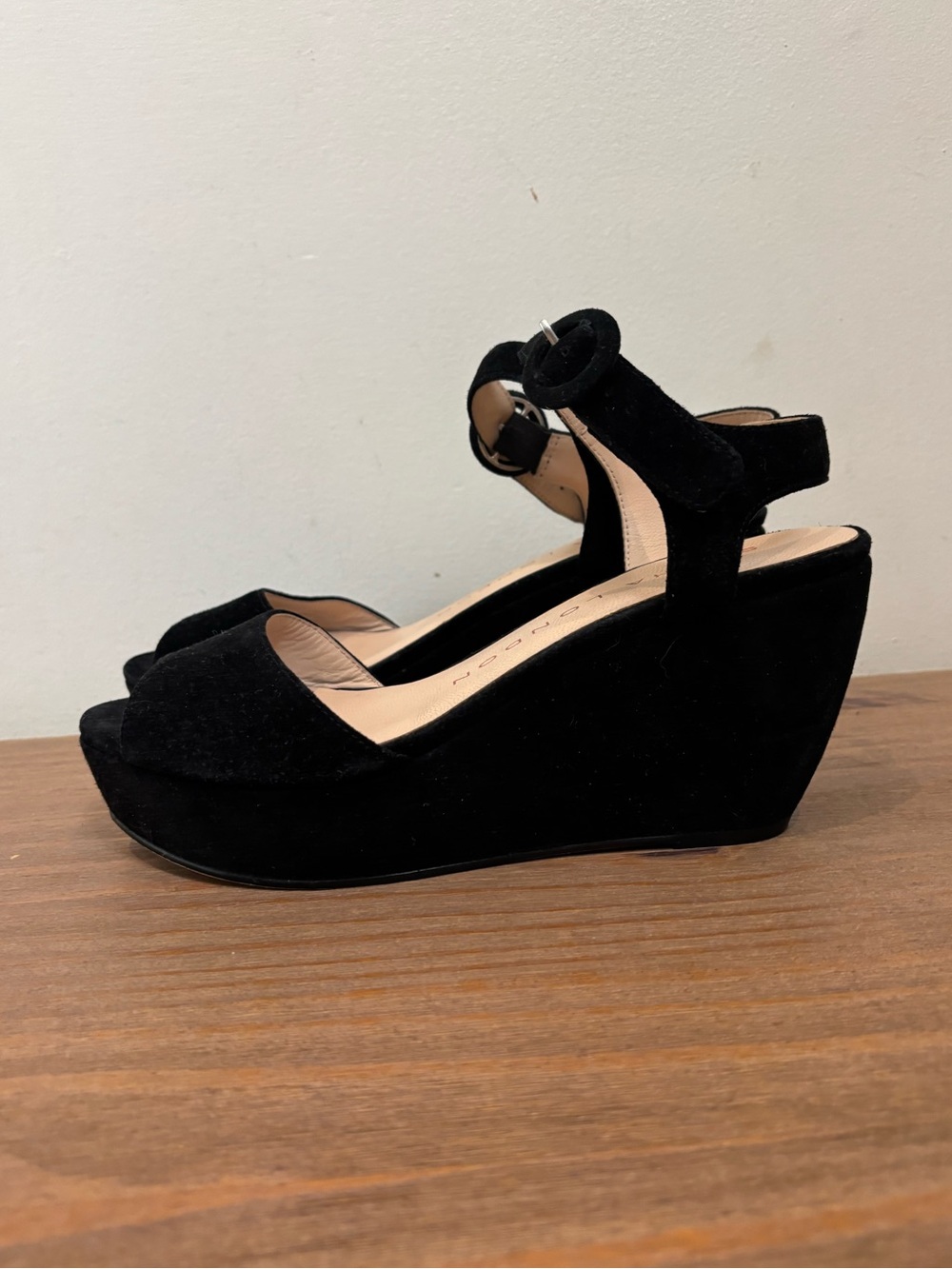 Sacha London black suede wedge Mary Jane platform sandals 9